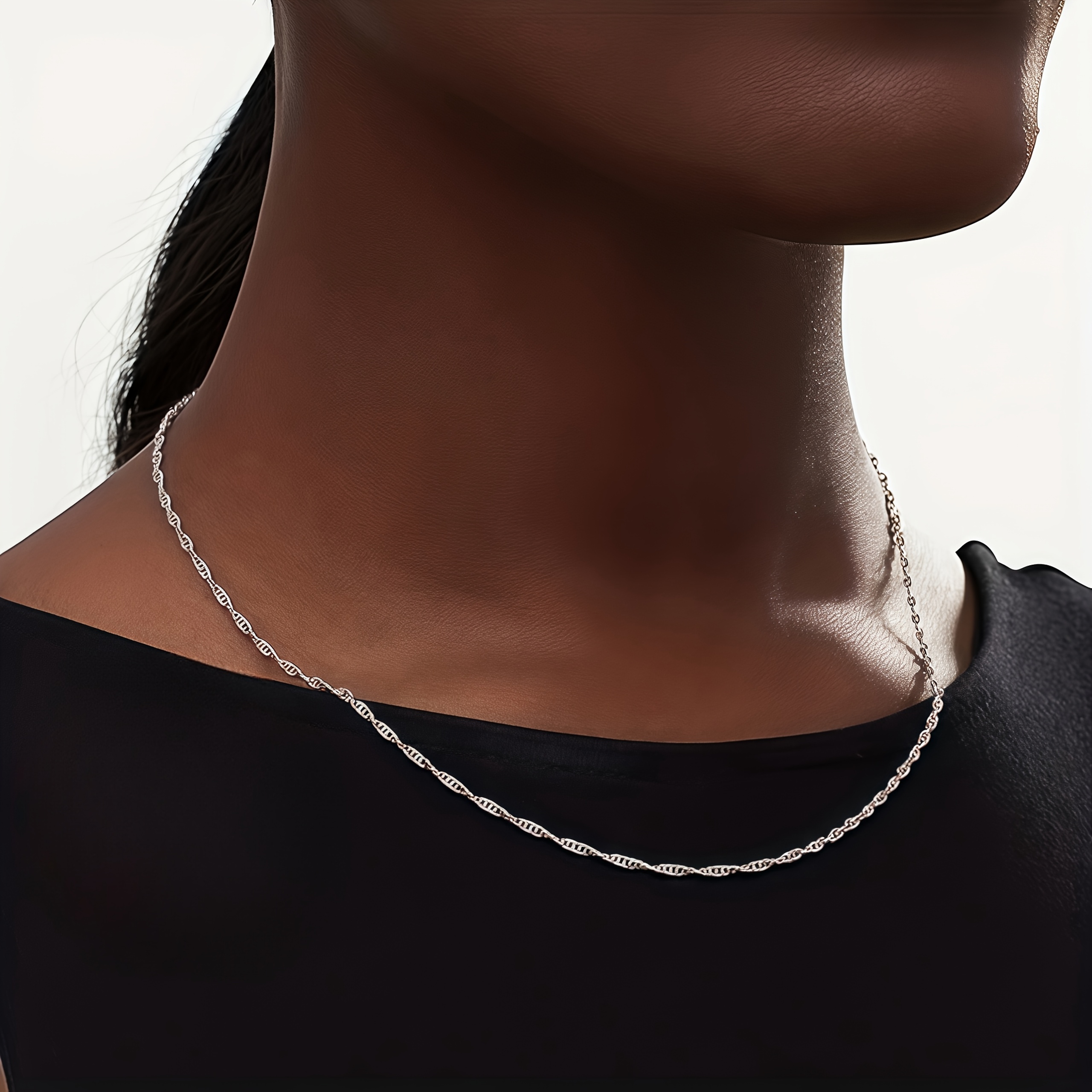 Men's 925 Silvery Wave Pattern Necklace Stylish & Durable